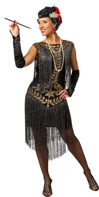 Charleston jurk Zwart met lange Franjes Isabella