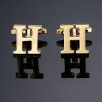 1 paar gouden letters A-Z naam Manchetknopen mannen Frans shirt Manchetknopen (H) - thumbnail