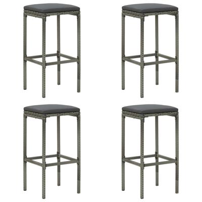 VidaXL Barkrukken met kussens 4 st poly rattan grijs VidaXL Barkrukken met kussens 4 st poly rattan grijs