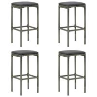 Barkrukken met kussens 4 st poly rattan grijs - thumbnail