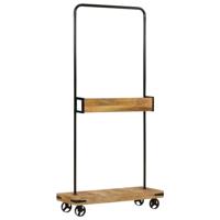 VidaXL Kledingrek met wieltjes 90x35x190 cm massief mangohout en ijzer - thumbnail