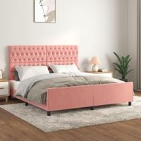 Bedframe met hoofdeinde fluweel roze 180x200 cm - thumbnail