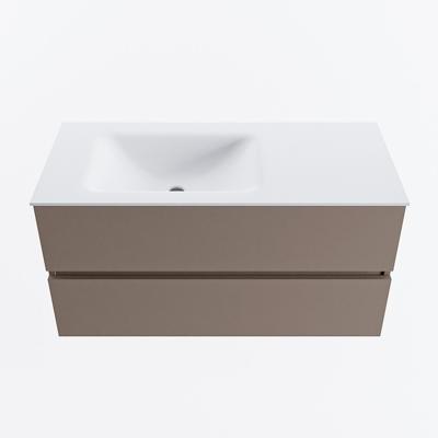 MONDIAZ VICA 100cm badmeubel onderkast Smoke 2 lades. Wastafel CLOUD links 1 kraangat, kleur Talc.