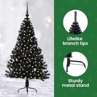 VidaXL Kunstmatig voorverlicht kerstboom met 150 led zwart 120 cm pvc - thumbnail