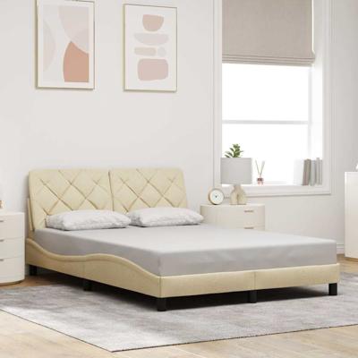 Bedframe met LED zonder matras 140x200 cm stof crème