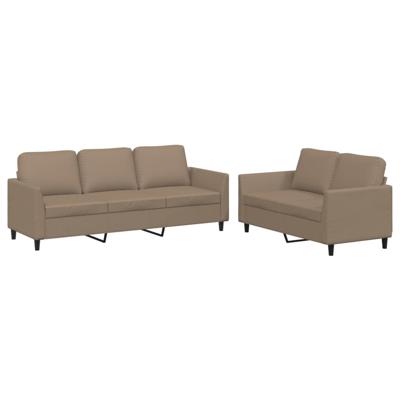 2-delige Loungeset met kussens kunstleer cappuccino - thumbnail