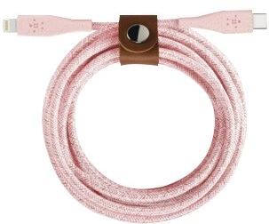 Belkin Boost Charge USB-C-kabel met Lightning-connector + riem (gemaakt met DuraTek) - USB-C naar Lightning-kabel voor iPhone 12, 12 Pro, 12 Pro Max, 12 mini en eerdere modellen, 4ft/1.2m - roze
