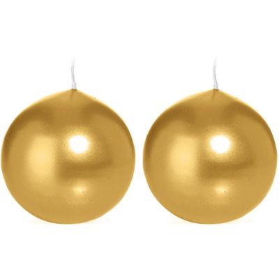 2x Ronde kaarsen goud 8 cm 25 branduren sfeerkaarsen - bolkaarsen