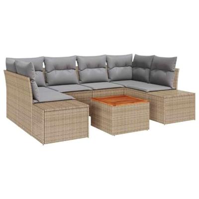Tuinbankenset met kussen 7 pcs Beige poly rattan