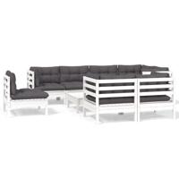 9-delige Loungeset met kussens massief grenenhout wit - thumbnail