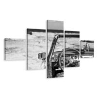 Schilderij - Cubaanse auto in zwart-wit, 5luik, Premium print - thumbnail