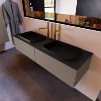 Badkamermeubelset Mondiaz Erin 150 cm met 2 Lades met RIDGE Wastafel Dubbel Urban met 2 kraangaten Greeploos Mat Smoke - thumbnail