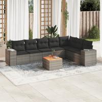 8-delige Loungeset met kussens poly rattan grijs - thumbnail