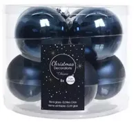 Decoris kerstballen glas 8st nachtblauw 7cm - thumbnail