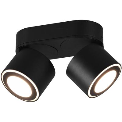 LED Plafondspot - 8W - Warm Wit 3000K - 2-lichts - Rond - Mat Zwart - Aluminium