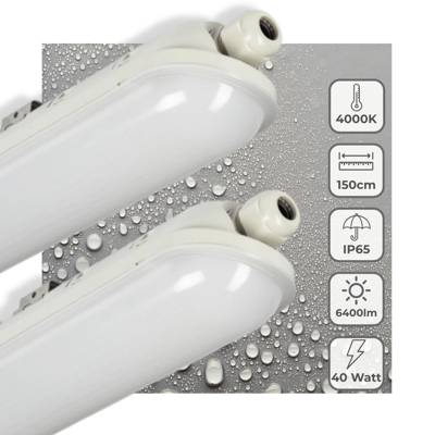 2 PACK - LED&apos;s Light Pro Premium LED TL armatuur compleet 150 cm - Waterdicht - 6400 lm