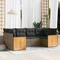 6-delige Loungeset met kussens poly rattan grijs - thumbnail