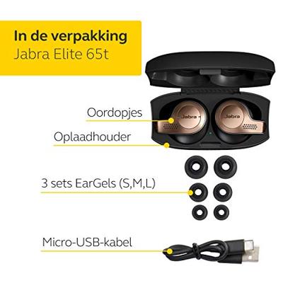 Jabra Elite 65t Oordopjes – Bluetooth Oordopjes met Passieve Ruisonderdrukking en Vier-Microfoontechnologie voor Echt Draadloos Bellen en Muziek Luisteren – Koperzwart