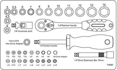 C.K T4660 T4660 Dopsleutel-bitinzetset Metrisch 1/4 36-delig