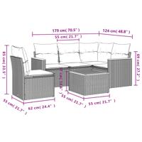 5-delige Loungeset met kussens poly rattan zwart - thumbnail