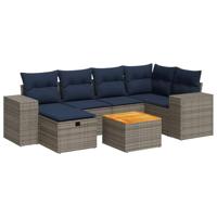 7-delige Loungeset met kussens poly rattan grijs - thumbnail