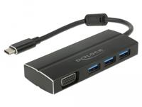 DeLOCK USB-C 3.1 > 3x USB-A 3.0 + 1x VGA usb-hub - thumbnail