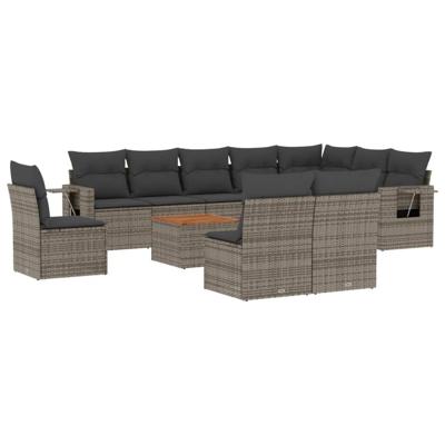 11-delige Loungeset met kussens poly rattan grijs