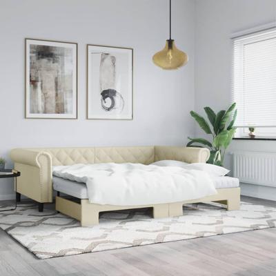 Slaapbank met onderschuifbed 90x200 cm kunstleer crèmekleurig
