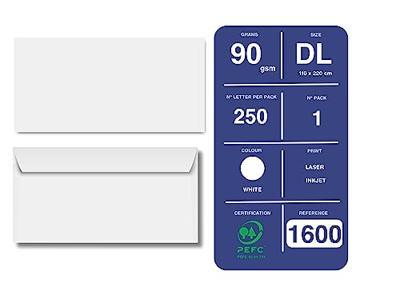 250 Witte enveloppen 110x220mm 90g zelfklevend Clairalfa