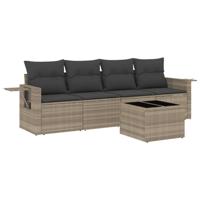 5-delige Loungeset met kussens poly rattan lichtgrijs - thumbnail