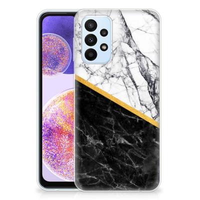 Samsung Galaxy A23 | TPU | Siliconen hoesje | Marmer Wit Zwart - Origineel Cadeau Man Samsung Galaxy A23 | TPU | Siliconen hoesje | Marmer Wit Zwart - Origineel Cadeau Man