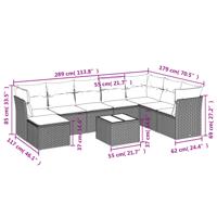 8-delige Loungeset met kussens poly rattan grijs - thumbnail