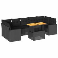 8-delige Loungeset met kussens poly rattan zwart - thumbnail