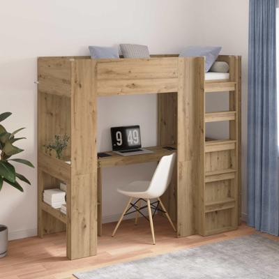 Loft Bedframe met Bureau met opslag Artisan Eiken 100 x 200 cm