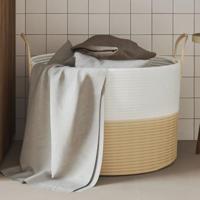 VidaXL Opbergmand ø 51x33 cm katoen beige en wit - thumbnail