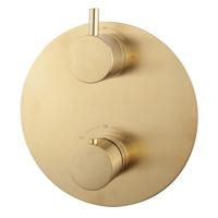 Caral Rond afbouwdeel inbouwthermostaat 2 weg geborsteld messing - thumbnail