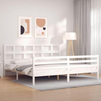 Bedframe met hoofdbord massief hout wit