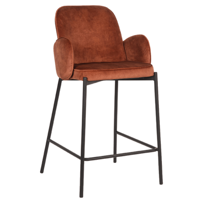 LABEL51 Barkruk 'Jari' Velvet, kleur Roest (zithoogte 65cm)