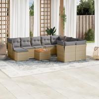 11-delige Loungeset met kussens poly rattan gemengd beige - thumbnail