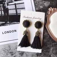 Vrouwen mode Vintage fluwelen bal omzoomd drop Earring (zwart) - thumbnail