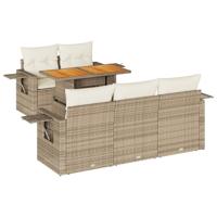 6-delige Loungeset met kussens poly rattan beige - thumbnail
