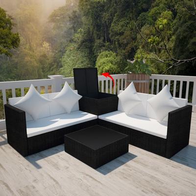 4-delige Loungeset met kussens poly rattan zwart 4-delige Loungeset met kussens poly rattan zwart