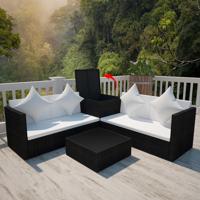 4-delige Loungeset met kussens poly rattan zwart - thumbnail