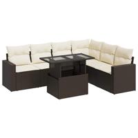 7-delige Loungeset met kussens poly rattan bruin - thumbnail