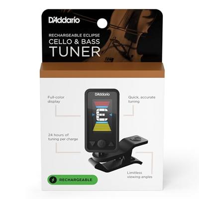 D&apos;Addario PW-CT-28 Eclipse Rechargeable Tuner oplaadbare clip-on tuner voor cello en contrabas
