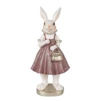 Clayre & Eef Beeld Konijn 27 cm Wit Roze Polyresin Paasdecoratie - thumbnail