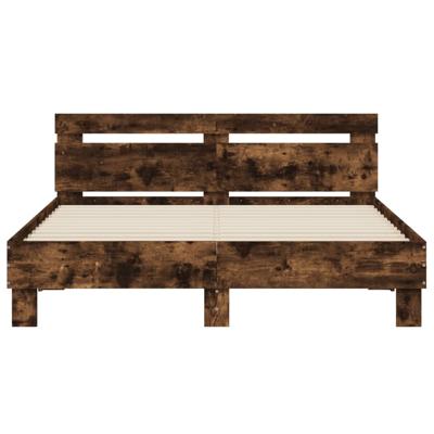 Bedframe met hoofdeinde bewerkt hout gerookt eiken 150x200 cm