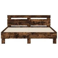 Bedframe met hoofdeinde bewerkt hout gerookt eiken 150x200 cm - thumbnail