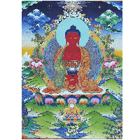 Thangka reproductie Amithaba - 100x60 - Brokaat - thumbnail