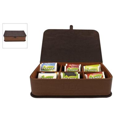 Theedoos leer 6-vakken 24x16x6cm